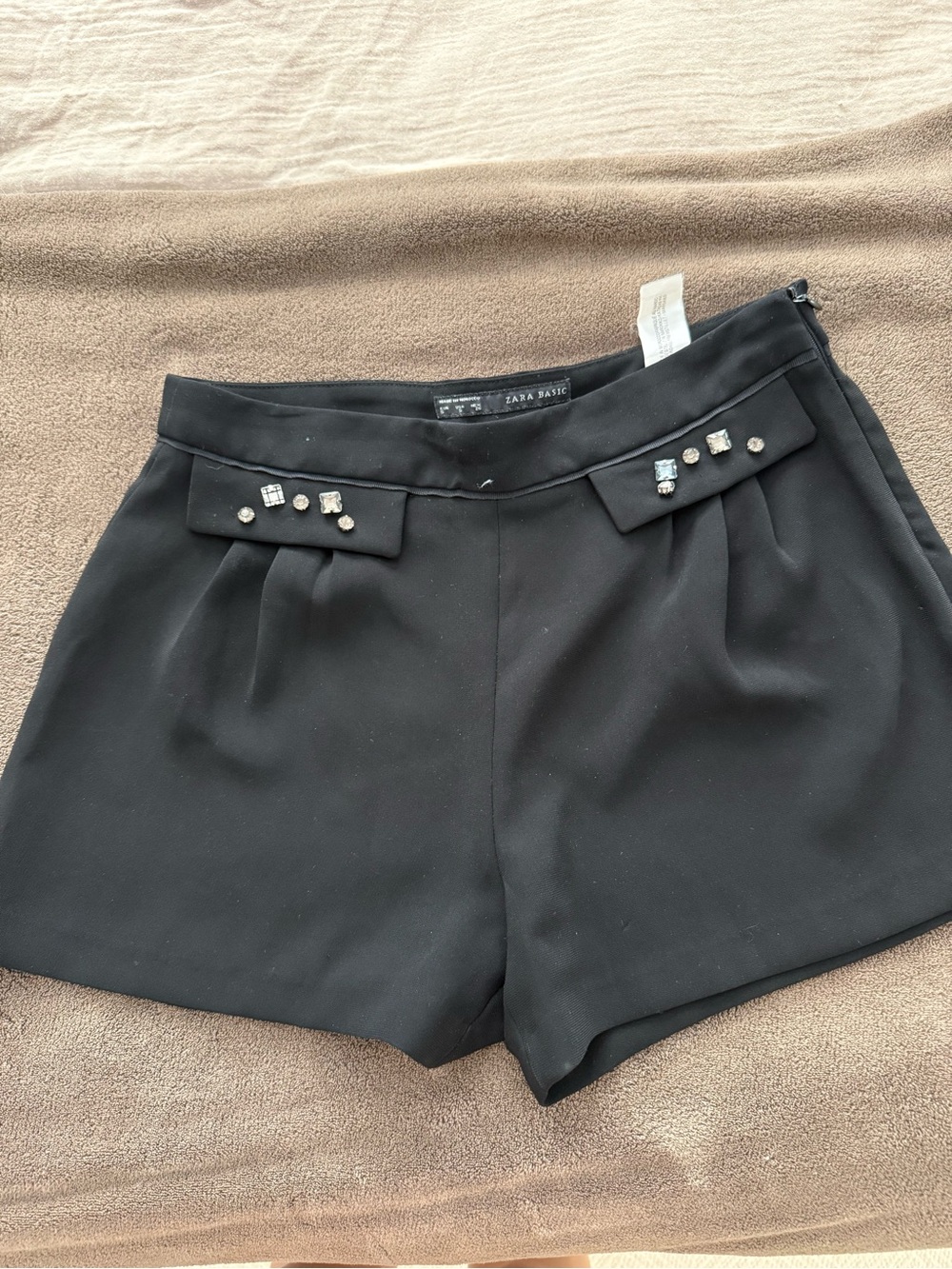 Zara Black Embellished High-Rise Women's Shorts